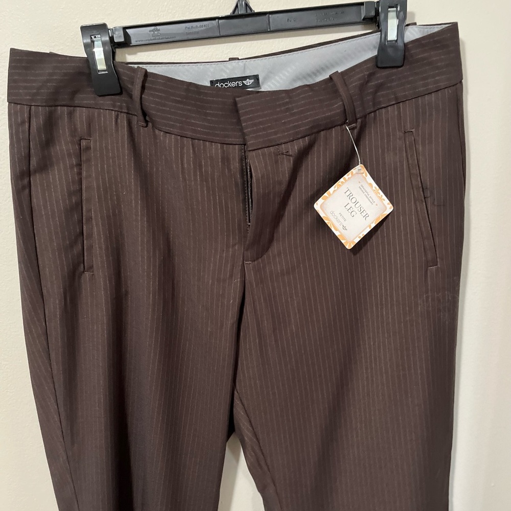 NWT. Dockers Pinstriped Brown Trousers.  14P - Picture 2 of 8